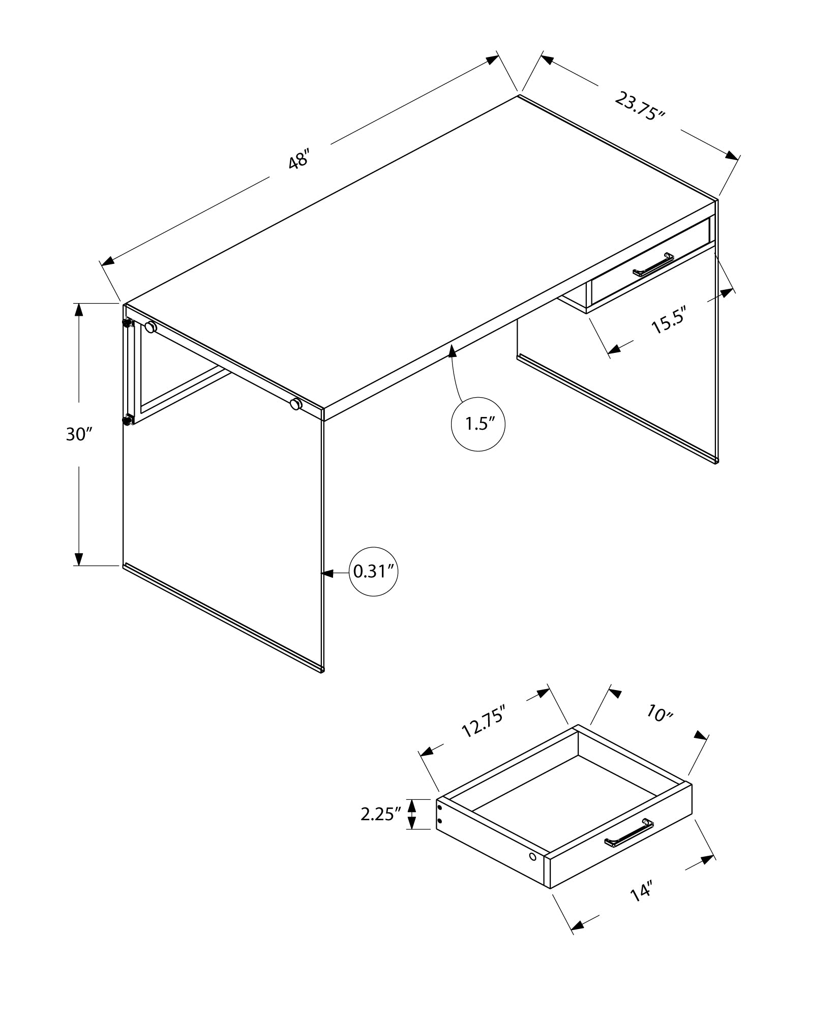 Computer Desk, Home Office, Laptop, Storage Drawers, 48"L, Work, Grey Laminate, Clear Tempered Glass, Contemporary, Modern Grey Particle Board