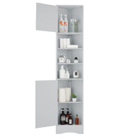 Multi Functional Corner Cabinet Tall Bathroom Storage Cabinet With Two Doors And Adjustable Shelves, Open Shelf, Grey Grey Mdf