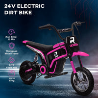 Aosom Electric Dirt Bike With Twist Grip Throttle, 24V 350W Off Road Electric Motorcycle, Up To 15 Mph With Brake, Music Horn, Rear Suspension For Ages 13 Years, Pink Pink Plastic