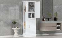 Tall Bathroom Storage Cabinet, Freestanding Storage Cabinet With Hook And Adjustable Shelf, Mdf Board, White White 2 Mdf