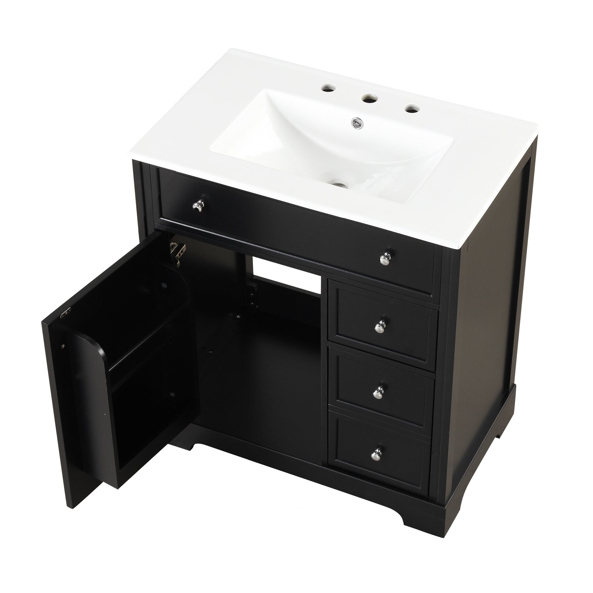 30" Bathroom Vanity With Sink Top, Bathroom Vanity Cabinet With Door And Two Drawers, Mdf Boards, Solid Wood, One Package, Black Black Solid Wood Mdf