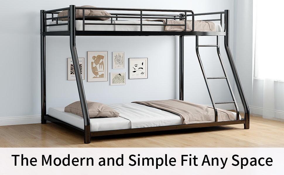 Metal Twin Over Full Bunk Bed Heavy Duty Sturdy Metal Noise Reduced Safety Guardrail Cpc Certified No Box Spring Needed Twin Black Metal Metal