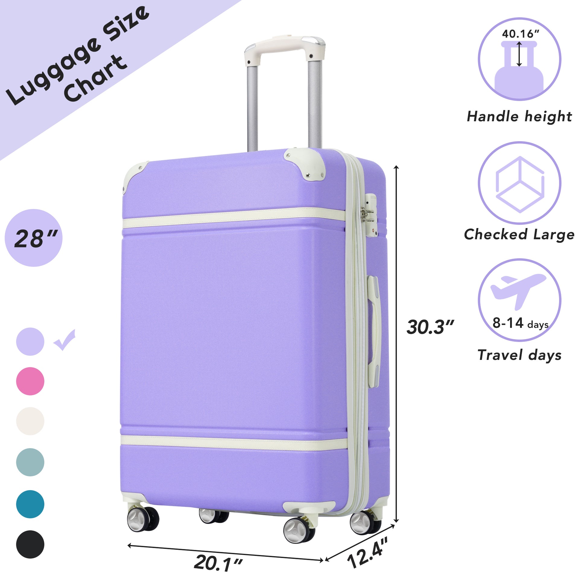 Hardshell Luggage With Tsa Lock28" Expandable Lightweight Suitcase With Spinner Wheels, Single Vintage Luggage,Purple Purple Abs