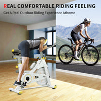 Indoor Exercise Bike Cycling Bike With Comfortable Seat Cushion Yellow White Indoor Fitness Yellow White Gym Steel