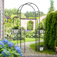 Outsunny 7' Garden Arch Arbor, Metal Arch Trellis With Gate, Garden Archway For Climbing Vines, Wedding Ceremony Decoration, Black Black Metal