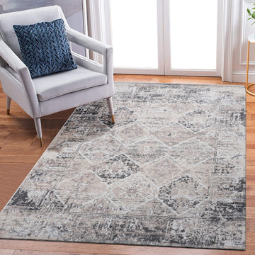 5X7 Cream Anthracite Traditional Non Shedding Living Room Bedroom Dining Home Office Stylish And Stain Resistant Area Rug Cream Polyester