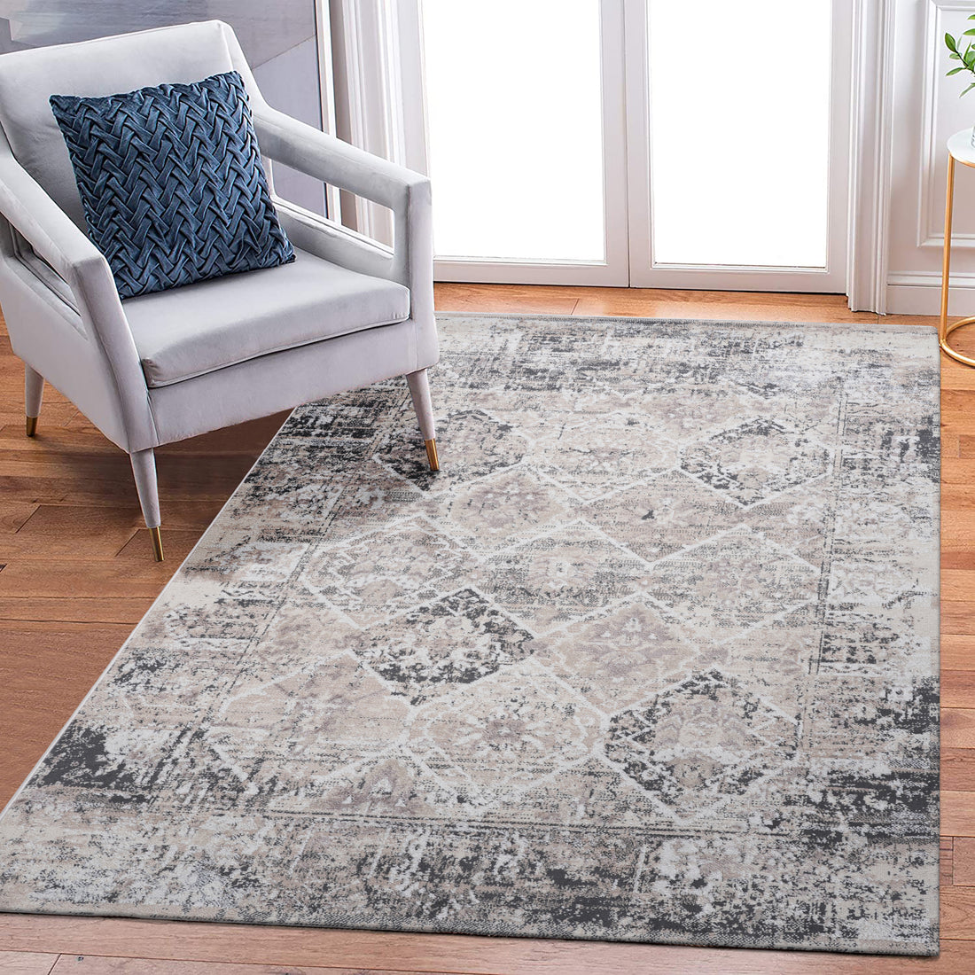 Naar Payas Collection 8X10 Cream Anthracite Traditional Non Shedding Living Room Bedroom Dining Home Office Stylish And Stain Resistant Area Rug Cream Polyester