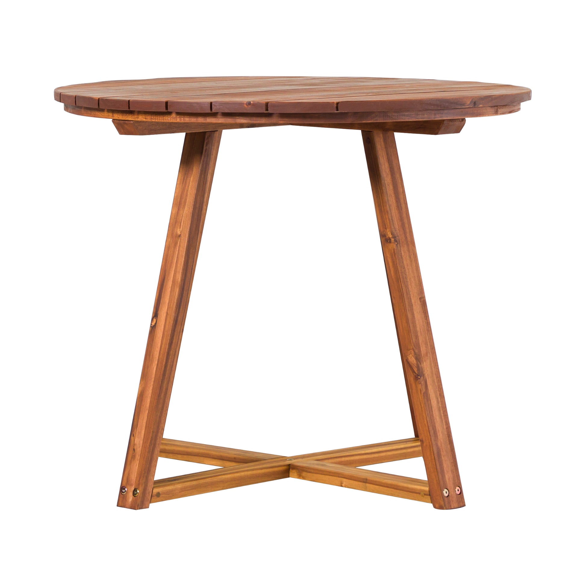 Contemporary Solid Wood Slat Top Round Patio Dining Table Black Wash Brown Wood Acacia Wood