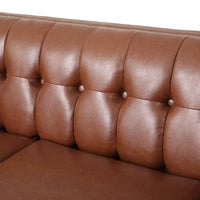 Mirod Comfy 3 Seat Sofa With Tufted Backmodern For Living Room Light Brown Pu 3 Seat