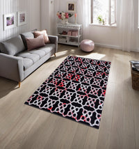 Jersey Area Rugs, Carpets For Livingroom, 5X7 Area Rugs ,3989 Black Red Rectangle 5&7 Black Red Contemporary Abstract Polypropylene