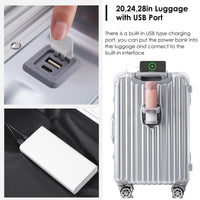 1Pc 24In Aluminum Frame Luggage With Usb Port, Vacation Carry On Suitcase With Spinner Wheels And Tsa Lock, Travel Trolley Case For Short Business Trips, Beach Holidays, Gray Silver Silver Abs Pc