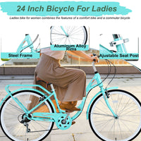 7 Speed, Steel Frame, Multiple Colors 24 Inch Ladies Bicycle Cycling Blue Green Garden & Outdoor Steel