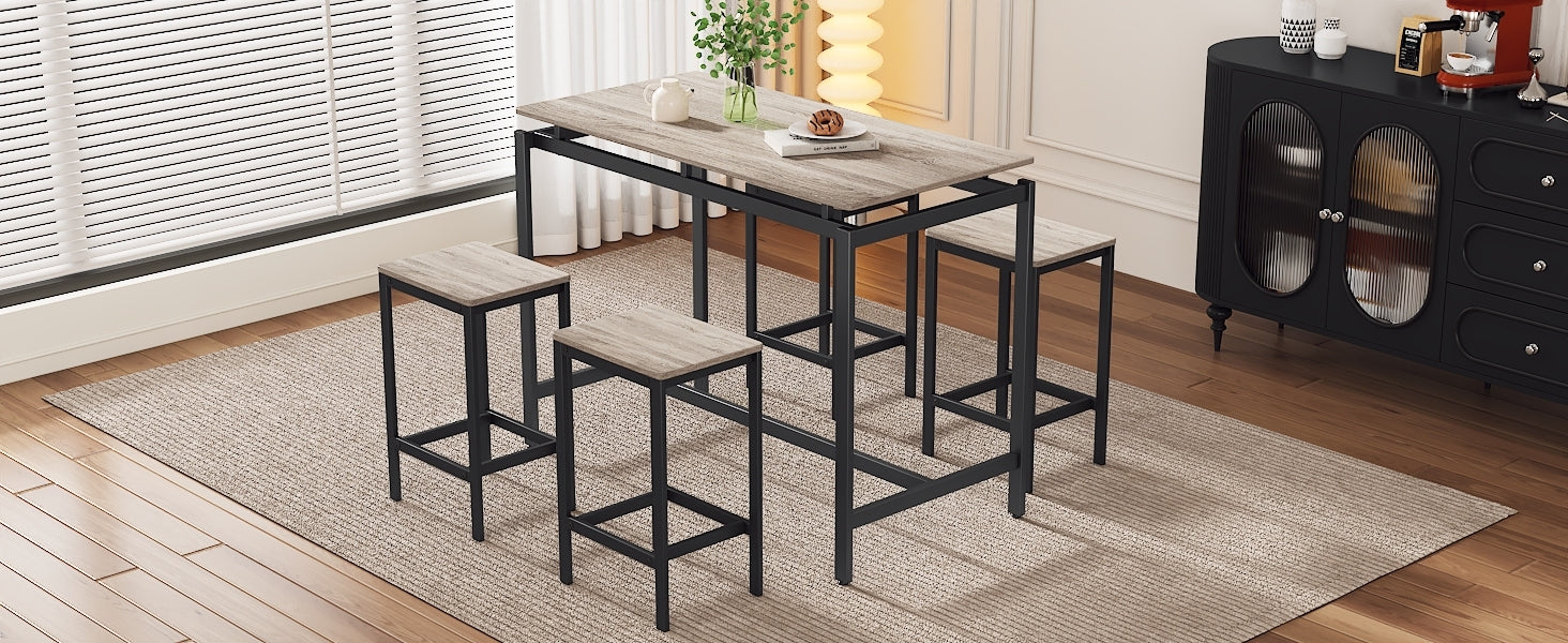 5 Piece Compact Bar Table Set With Table And Stools Modern Industrial Design, Space Saving Furniture For Dining Room And Breakfast Nook Oak Oak Mdf Steel