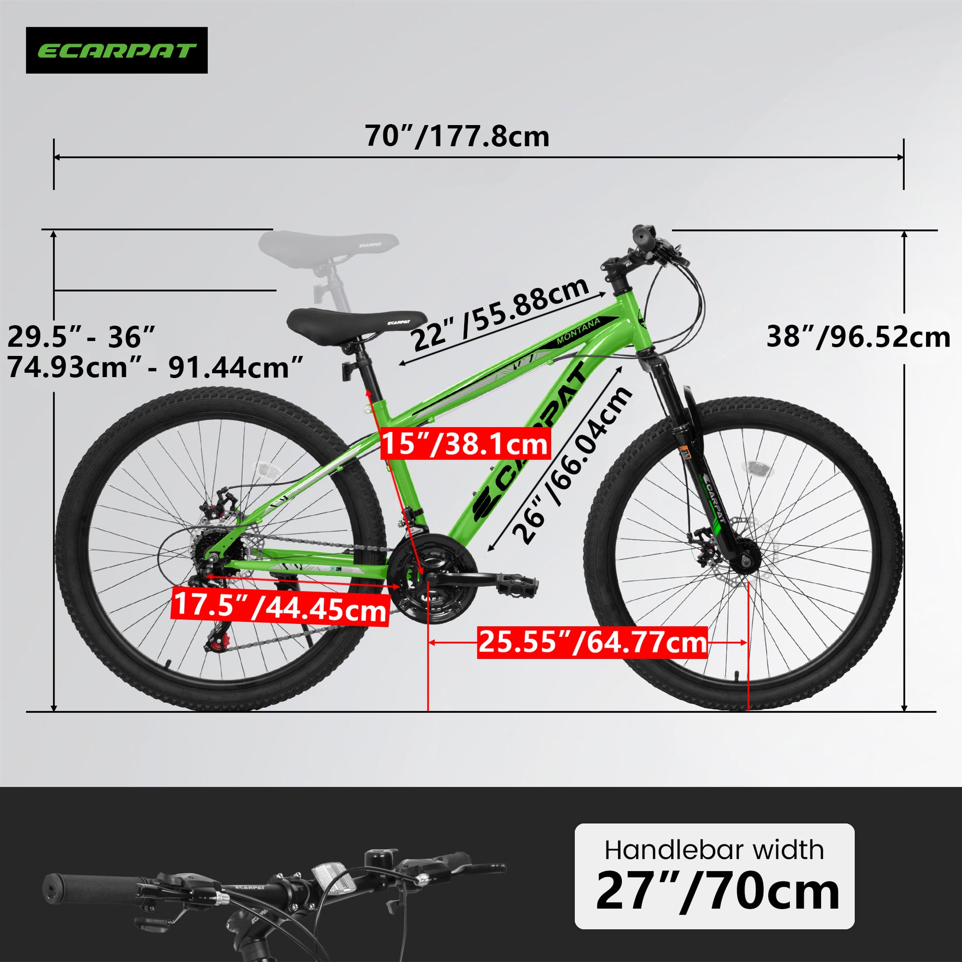 A2610 26 Inch Mountain Bike 21 Speeds, Suspension Fork, Steel Frame Disc Brake For Men Women Mens Bicycle Green Steel