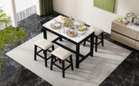 3 Piece Modern Faux Marble Versatile Bar Table Set With Storage Drawers And Padded Stools, Ideal For Space Saving Dining Nooks Or Small Kitchens Black Black Solid Wood Mdf