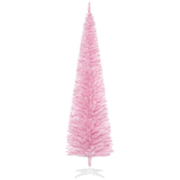 Homcom 7' Artificial Pencil Christmas Tree, Slim Xmas Tree With 499 Realistic Branch Tips And Plastic Stand, Pink Pink Polyvinyl Chloride