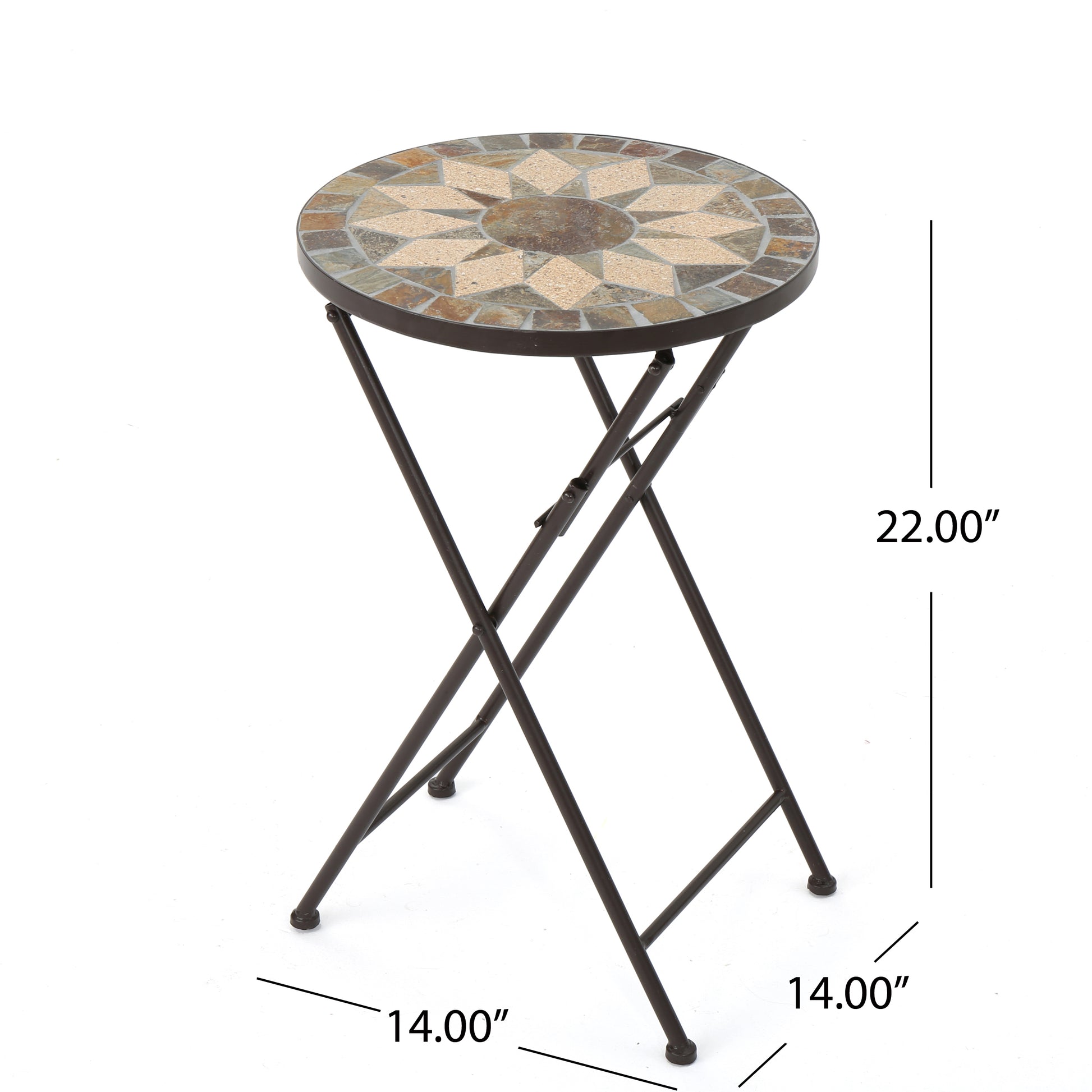 Silvester End Table Beige Black Ceramic Tile Iron