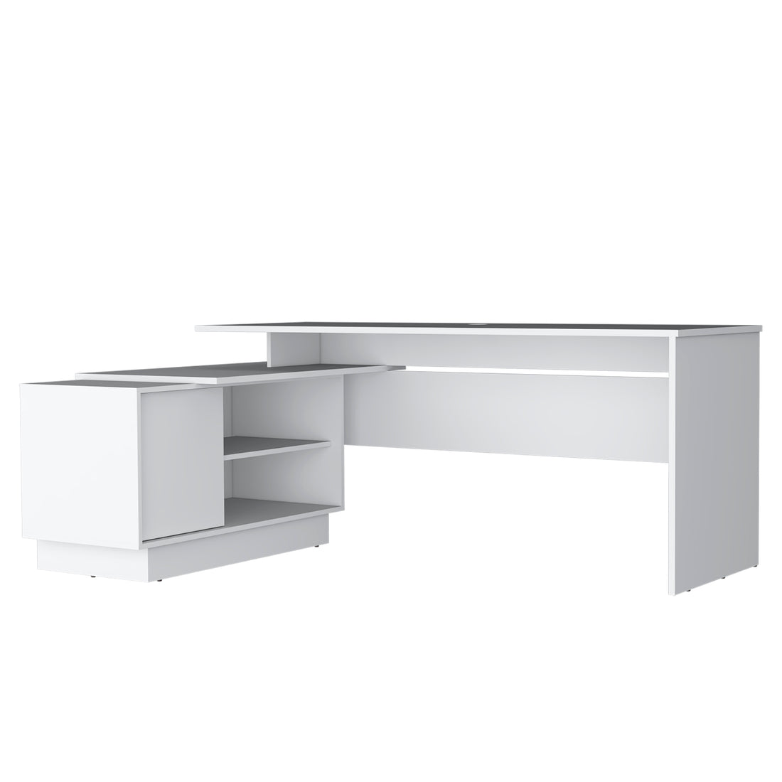 Emery L Shaped 70" Wide Desk With One Cabinet And Two Open Shelves White Computer Desk Office Modern Freestanding Rectangular Shelves Desk Rectangular Particle Board