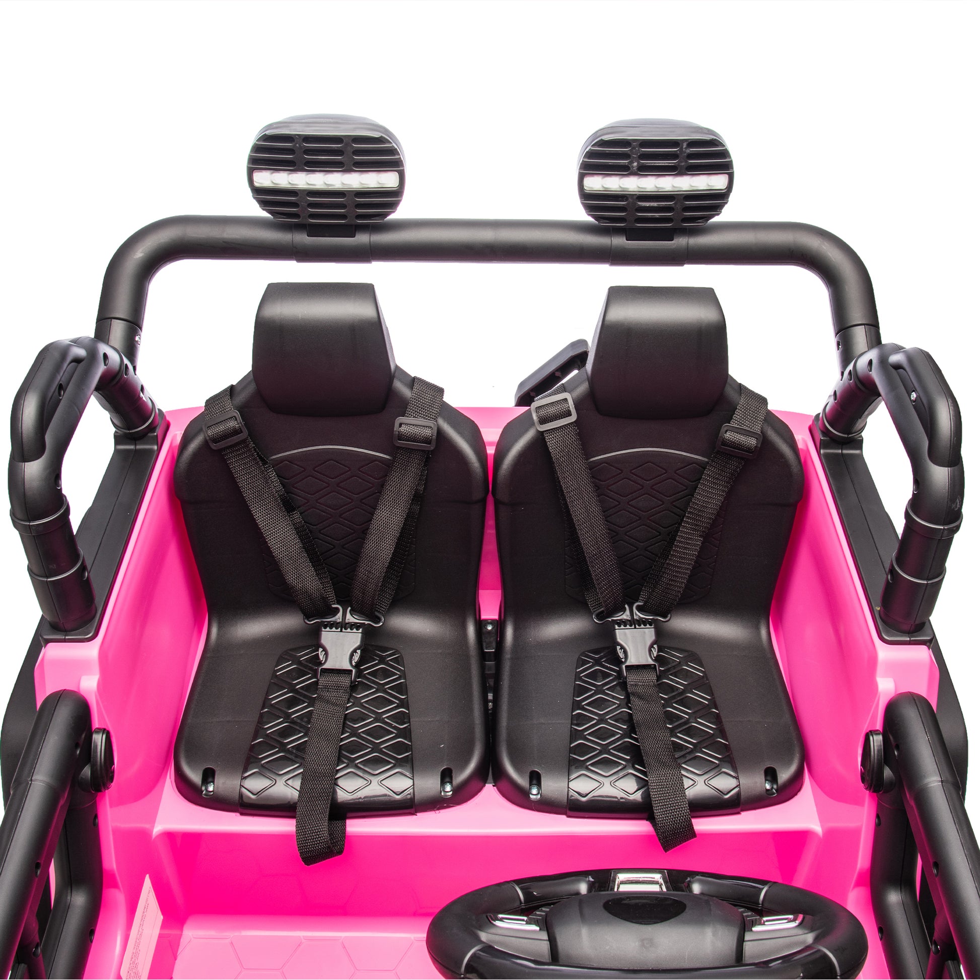 24V Two Seater Kids Ride On Truck Car W Parents Control,200W*2,Seat Width 20.28In,Four Wheel Suspension,Led Lights,Music,Mp3,Bluetooth,Two Independent Seat Belts,Suitable For Off Road For Kids Aged 3 Pink 100 149 Lbs Polypropylene