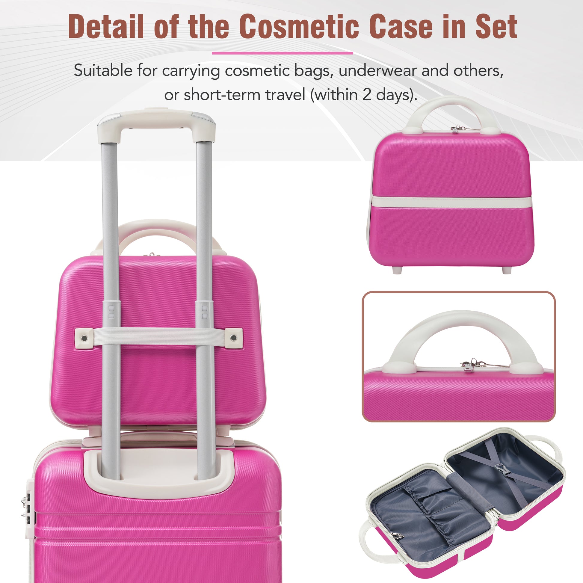 Hardshell Luggage Sets 3 Pieces 20" 24" Luggages And Cosmetic Case Spinner Suitcase With Tsa Lock Lightweight,Pink Pink Abs