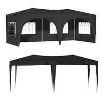 10'X20' Pop Up Canopy Tent With 6 Sidewalls, Ez Pop Up Outdoor Canopy For Parties, Waterproof Commercial Tent With 3 Adjustable Heights, Carry Bag, 6 Sand Bags, 6 Ropes And 12 Stakes, Black Black Metal