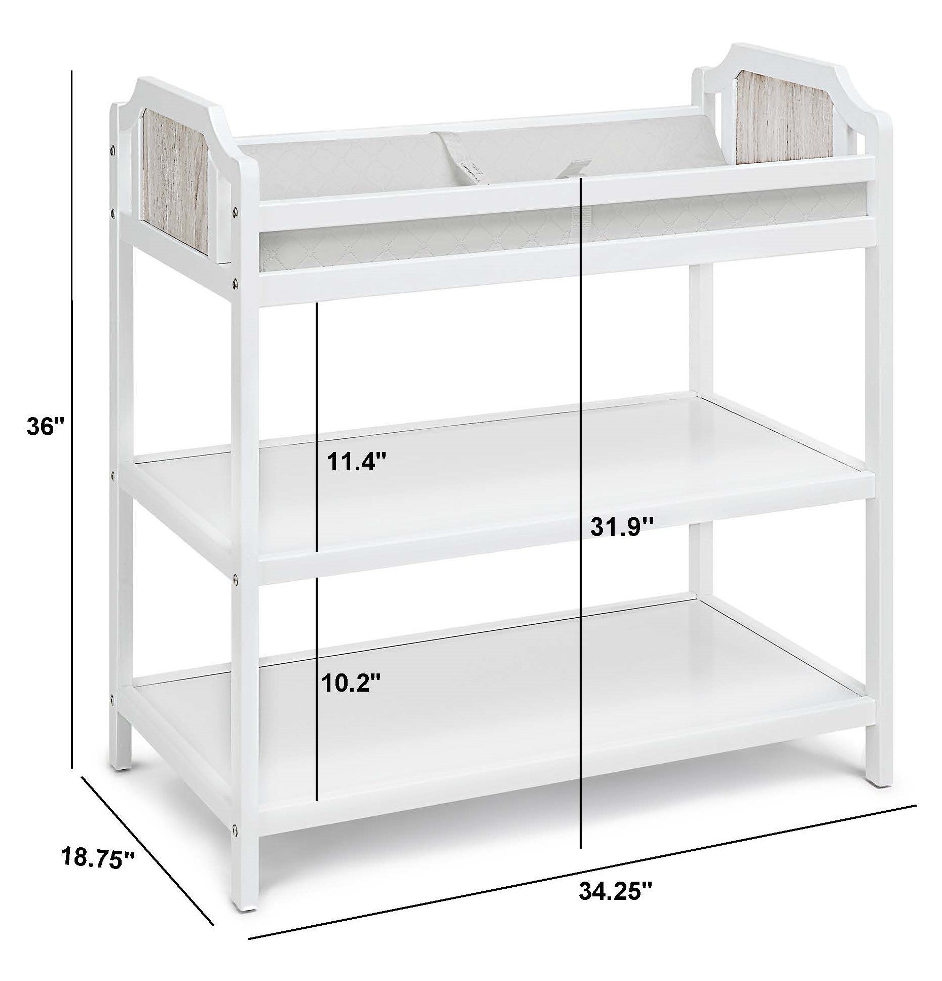 Brees Changing Table White Graystone White Gray Wood