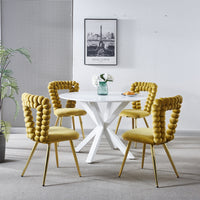 Yellow And Gold Modern Chair Set Of 4 With Iron Tube Legs, Soft Cushions And Comfortable Backrest, Suitable For Dining Room, Living Room, Cafe,Hairball Back Yellow Fabric