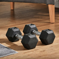 Soozier 2 X 15Lbs Hex Dumbbell Set Of 2, Rubber Weights Exercise Fitness Dumbbell With Non Slip Handles, Anti Roll, For Women Or Men Home Gym Workout Black Steel