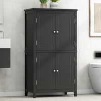 Elegant Bathroom Floor Storage Cabinet, Bathroom Storage Unit, Freestanding Cabinet With 4 Doors, Adjustable Shelves, Adaptable Shelves, Black Black Mdf