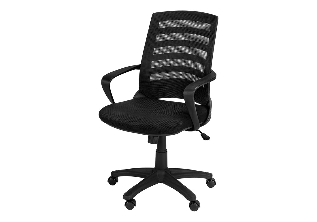 Office Chair, Adjustable Height, Swivel, Ergonomic, Armrests, Computer Desk, Work, Black Mesh, Black Metal, Contemporary, Modern Black Foam Polyester