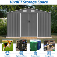 10X8 Ft Outdoor Storage Shed, Metal Foundation & Lockable Doors, Tool Shed For Garden, Patio, Backyard, Lawn, Grey Gray Metal