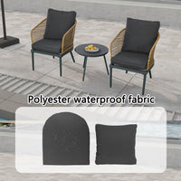 Outdoor Wicker Chairs And Table Bistro Conversation Furniture Set, 3 Pieces For Porch, Balcony, Deck, Patio, Backyard, Natural Color Gray Aluminum