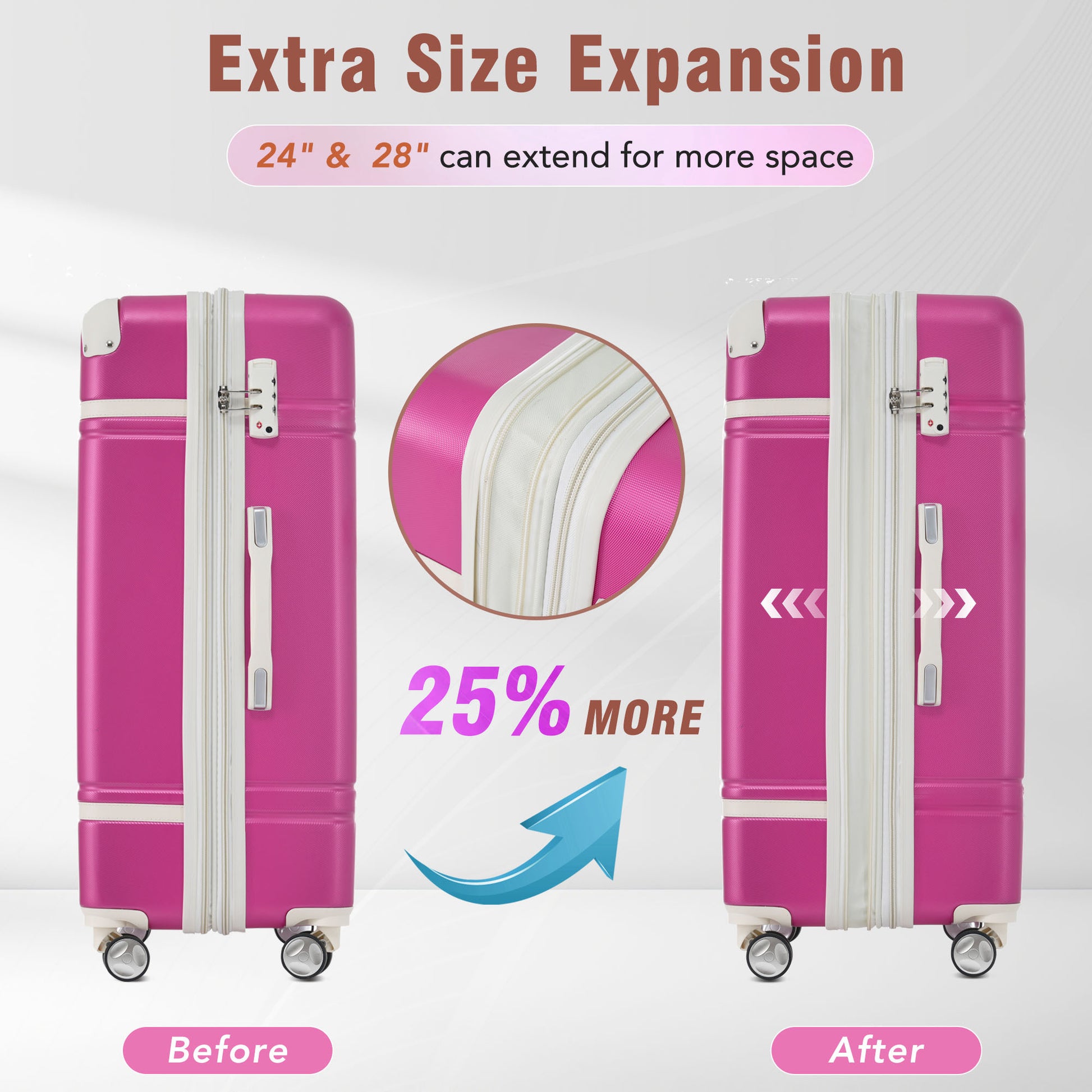 Hardshell Luggage Sets 3 Pieces 20" 28" Luggages And Cosmetic Case Spinner Suitcase With Tsa Lock Lightweight,Pink Pink Abs