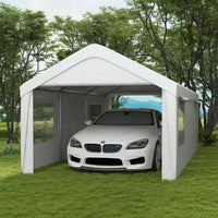 Outsunny Carport 10' X 20' Portable Garage, Heavy Duty Car Port Canopy With 2 Roll Up Doors & 4 Ventilated Windows For Car, Truck, Boat, Garden Tools, White White Steel