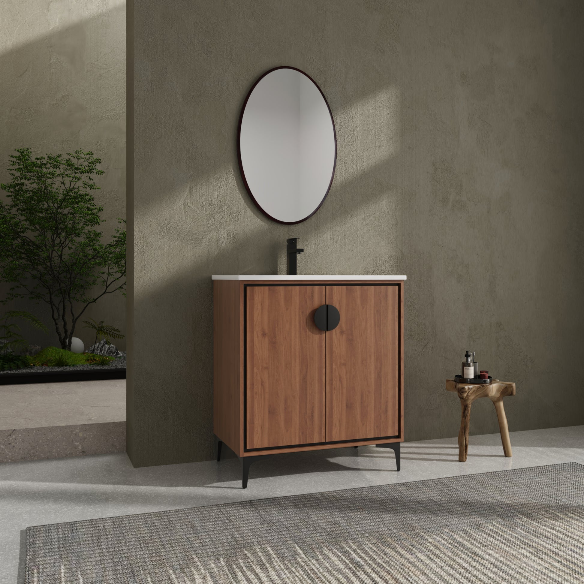 30 "Bathroom Vanity, 2 Doors, Bathroom Cabinet Vanity Freestanding Cabinet Engineered Wood With Sink Brown Bathroom American Design Ceramic Engineered Wood