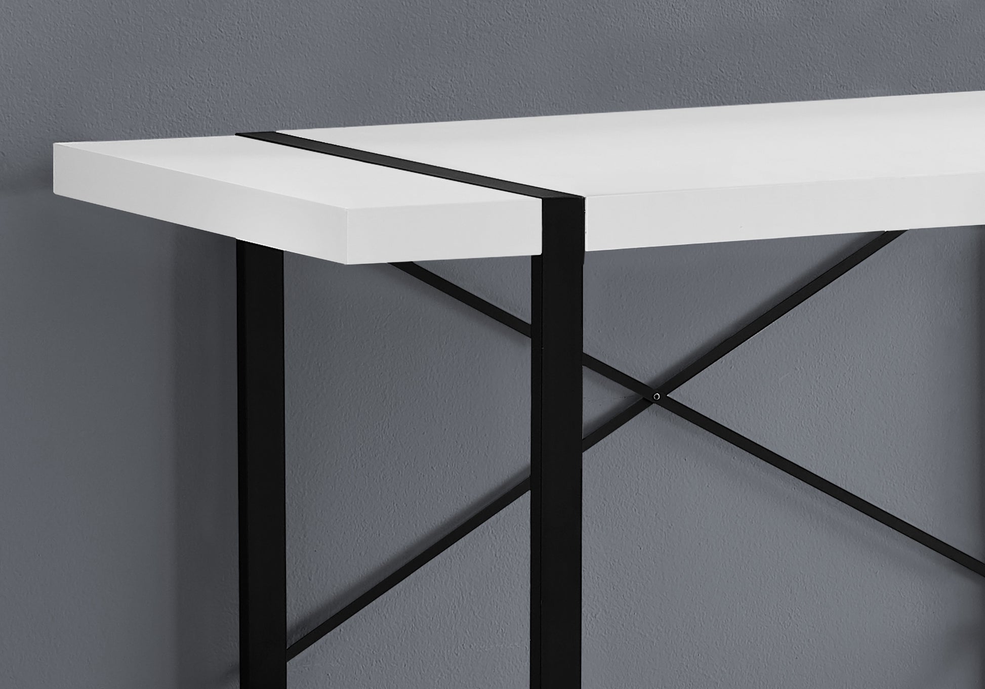 Computer Desk, Home Office, Laptop, 48"L, Work, White Laminate, Black Metal, Contemporary, Modern White Particle Board