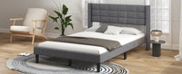 Queen Size Upholstered Platform Bed With Support Legs, Gray Box Spring Not Required Queen Gray Wood Bedroom Bed Frame Polyester Upholstered