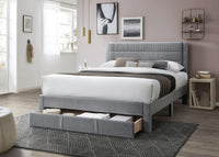 Luxury Contemporary Look 1Pc Queen Size Bed W Storage Drawer Gray Corduroy Headboard Bedframe Box Spring Not Required Queen Gray Wood Bedroom Contemporary,Modern Bed Frame Corduroy