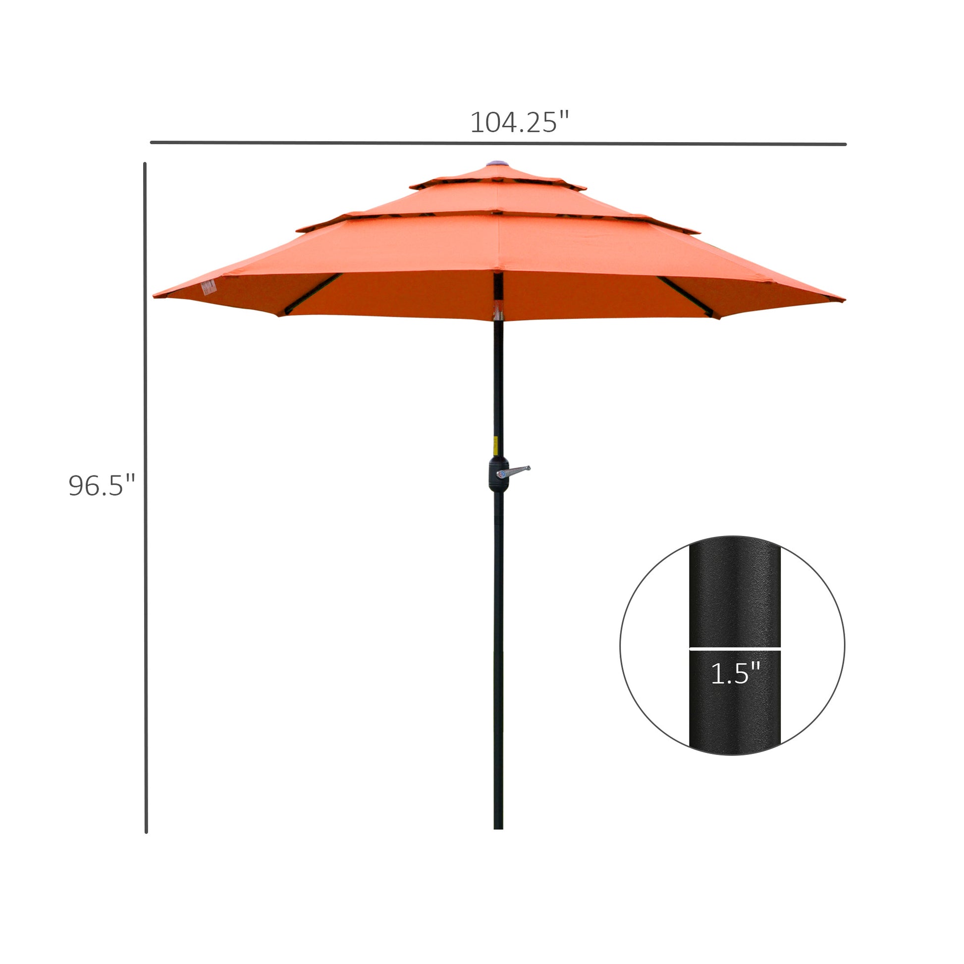 Outsunny 9Ft 3 Tiers Patio Umbrella Outdoor Market Umbrella With Crank, Push Button Tilt For Deck, Backyard And Lawn, Orange Orange Polyester