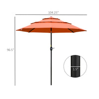 Outsunny 9Ft 3 Tiers Patio Umbrella Outdoor Market Umbrella With Crank, Push Button Tilt For Deck, Backyard And Lawn, Orange Orange Polyester