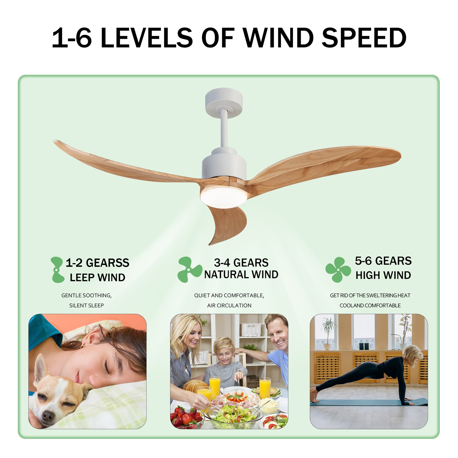 52" Ceiling Fan With Dimmable Led Light Remote Control,Quiet Dc Motor 6 Speed Levels,Adjust Height 3 Pcs Rod Reversible Ceiling Fan, For Patio Living Room, Bedroom, Office,Indoor. White Natural White Farmhouse,Industrial Iron Wood