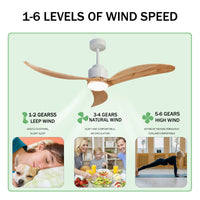 52" Ceiling Fan With Dimmable Led Light Remote Control,Quiet Dc Motor 6 Speed Levels,Adjust Height 3 Pcs Rod Reversible Ceiling Fan, For Patio Living Room, Bedroom, Office,Indoor. White Natural White Farmhouse,Industrial Iron Wood