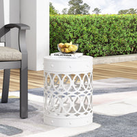 Outdoor Metal End Table Large White Iron