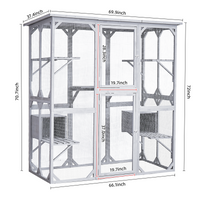 Catio Outdoor Cat Enclosure With Roof 72" Height Cat Wooden House Large Cat Cage With 3 Jumping Platforms And 2 Napping Houses For Cat Activity Grey Grey Outdoor Kennel Wood