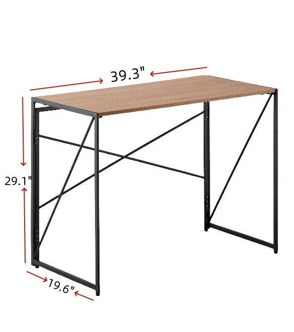 40 Inch Folding Desk No Assembly Required, Writing Computer Desk Space Saving Foldable Table Simple Home Office Desk Brown Mdf Metal