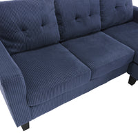 Velvet Sectional Couchl Shaped Sofa With Ottoman For Small Apartment Navy Velvet 3 Seat