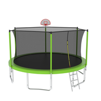 14Ft For Kids Children With Safety Enclosure Net Outdoor Backyards Large Recreational Trampoline Green Metal