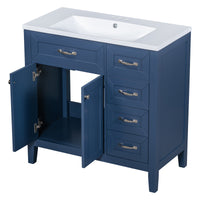 36" Bathroom Vanity With Sink Combo, Blue Bathroom Cabinet With Drawers, Solid Frame And Mdf Board Old Sku:Jl000007Aac Blue Solid Wood Mdf