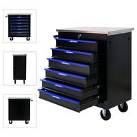 7 Drawers Multifunctional Tool Cart With Wheels Black Blue Black Blue Steel