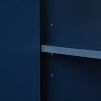 Stylish Sideboard With Wave Geometric Design, Conical Legs, Adjustable, Suitable For Study, Entryway And Living Room Navy Blue American Design Mdf